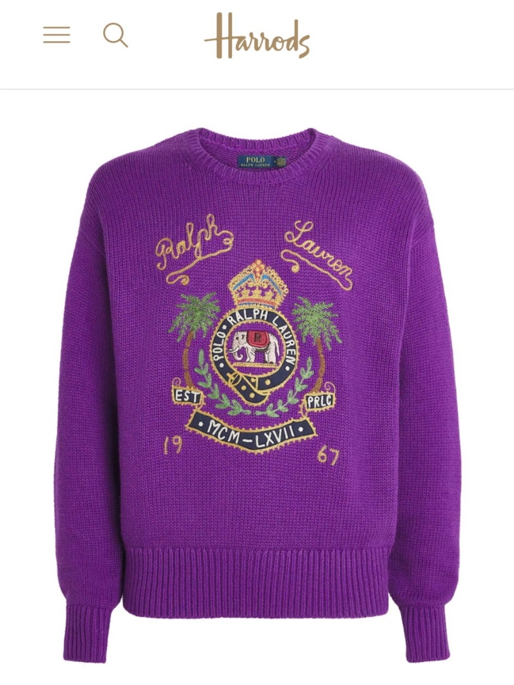 Polo by Ralph Lauren Purple Embroidered Crewneck Sweater with Crest - Picture 2 of 3